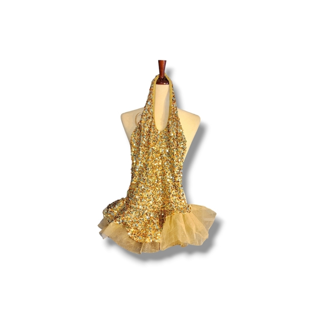 Showgirl, Dance leotard sequined gold/silver, stage wear, halloween costume